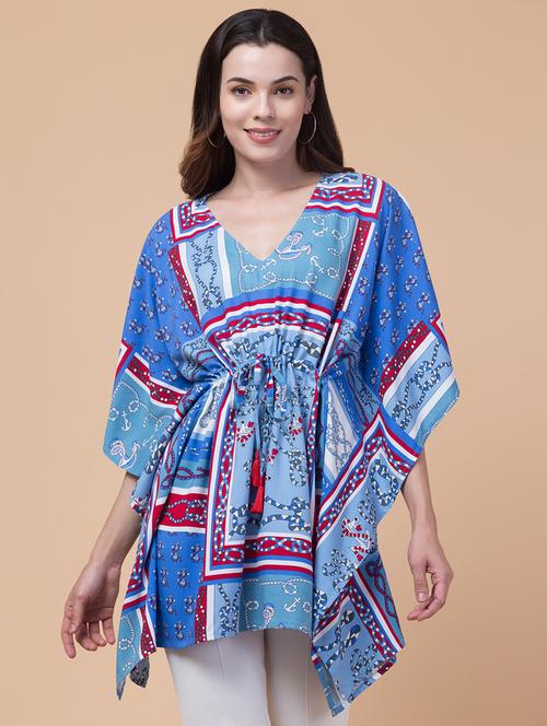 blue rayon printed kaftan - 21291753 -  Standard Image - 0