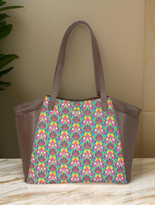 brown printed leatherette regular tote bag - 21292142 - Standard Image - 0