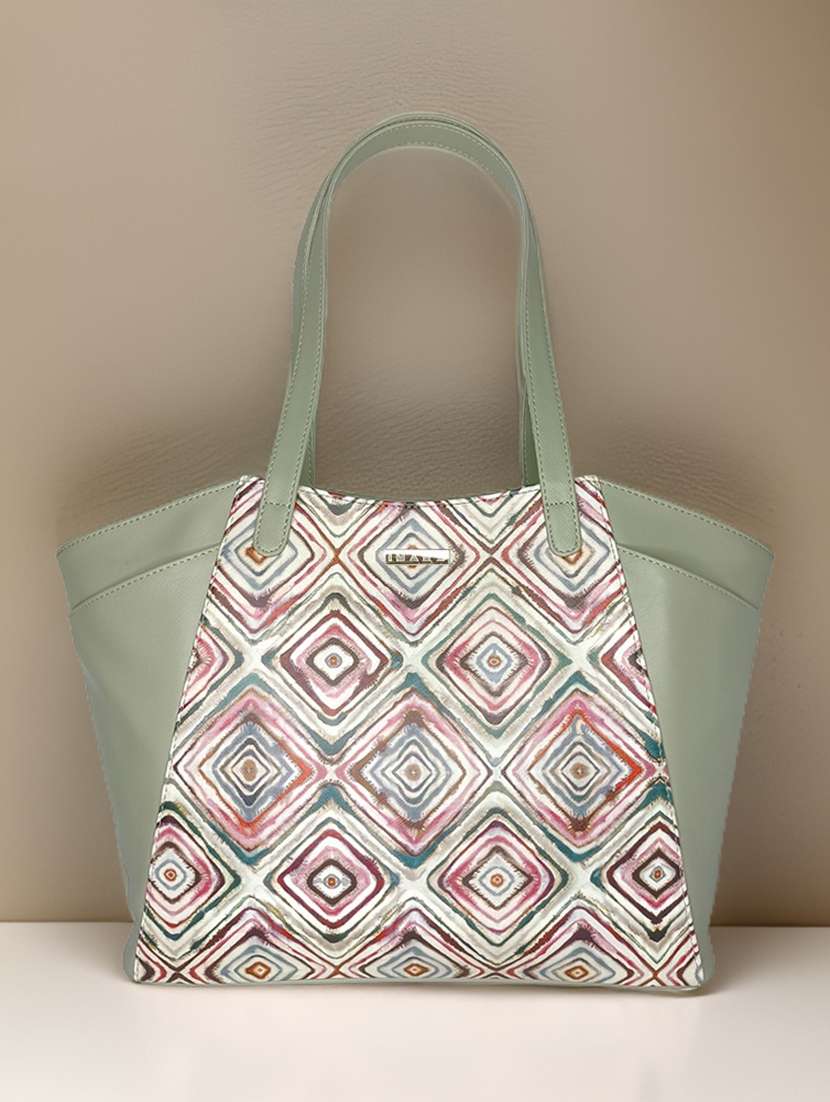 green leatherette regular tote bag