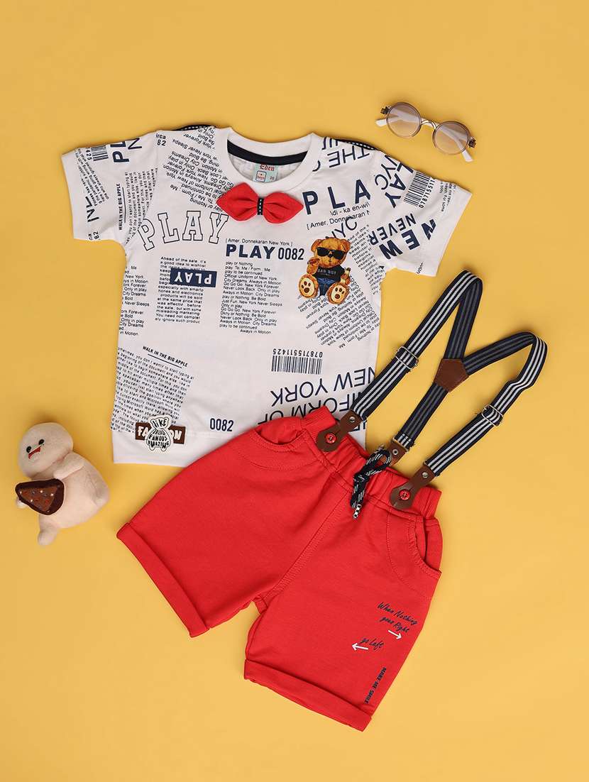kids white cotton t-shirt & shorts set