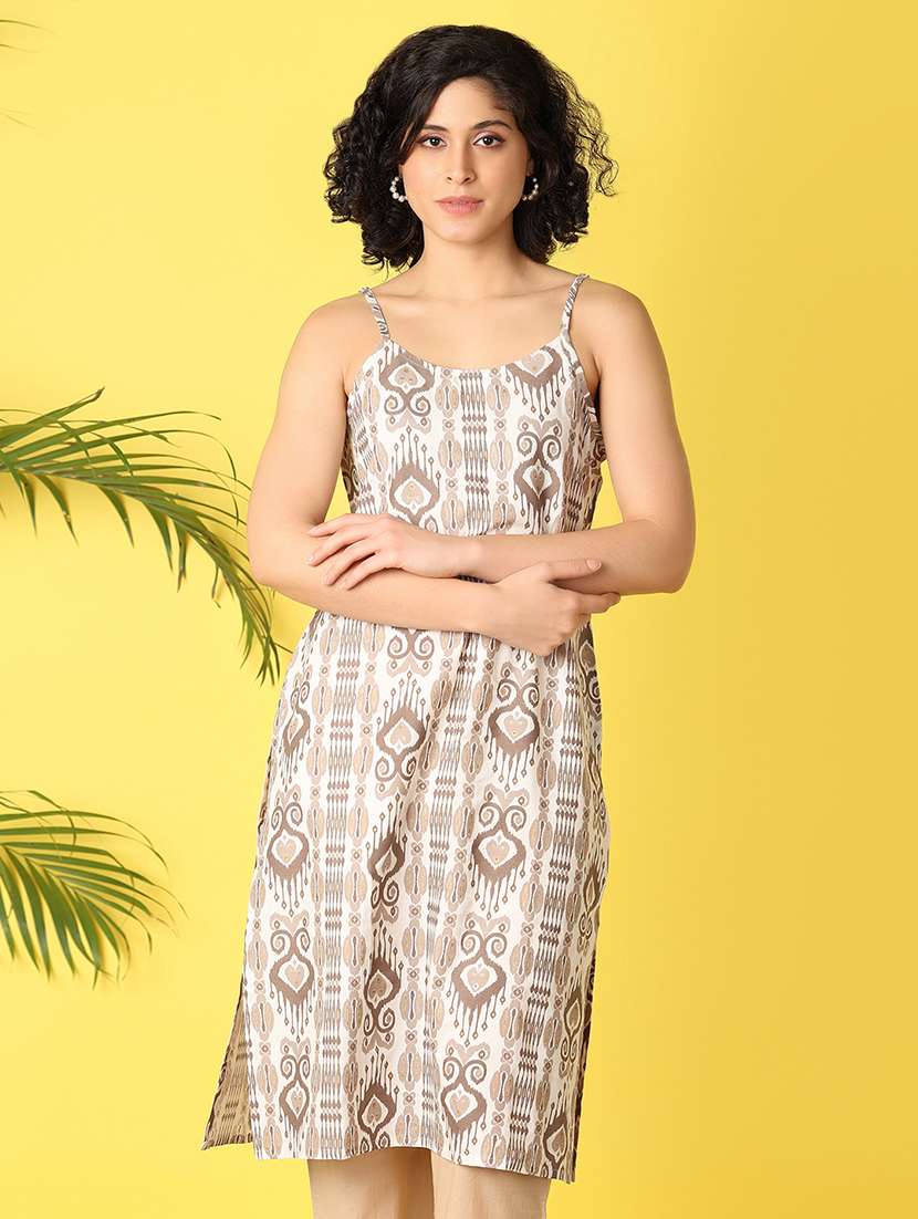 women cream rayon straight kurta