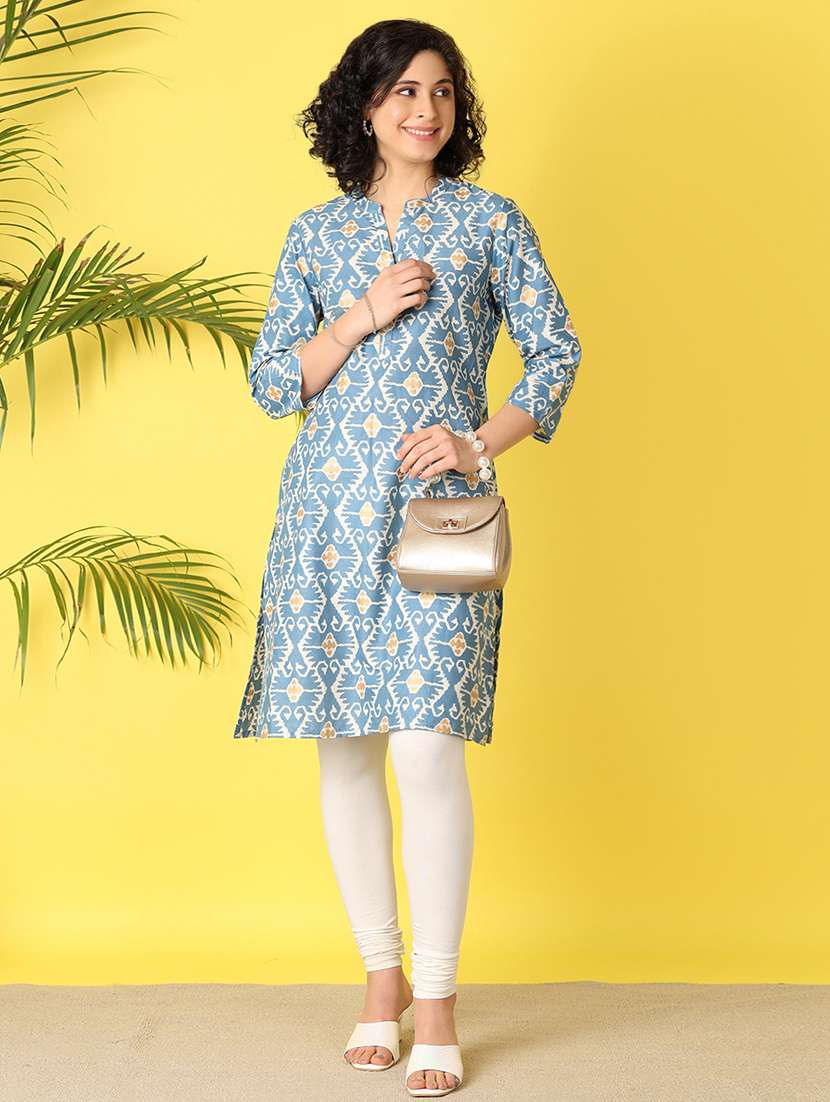 women blue cotton straight kurta - 21292276 -  Standard Image - 4