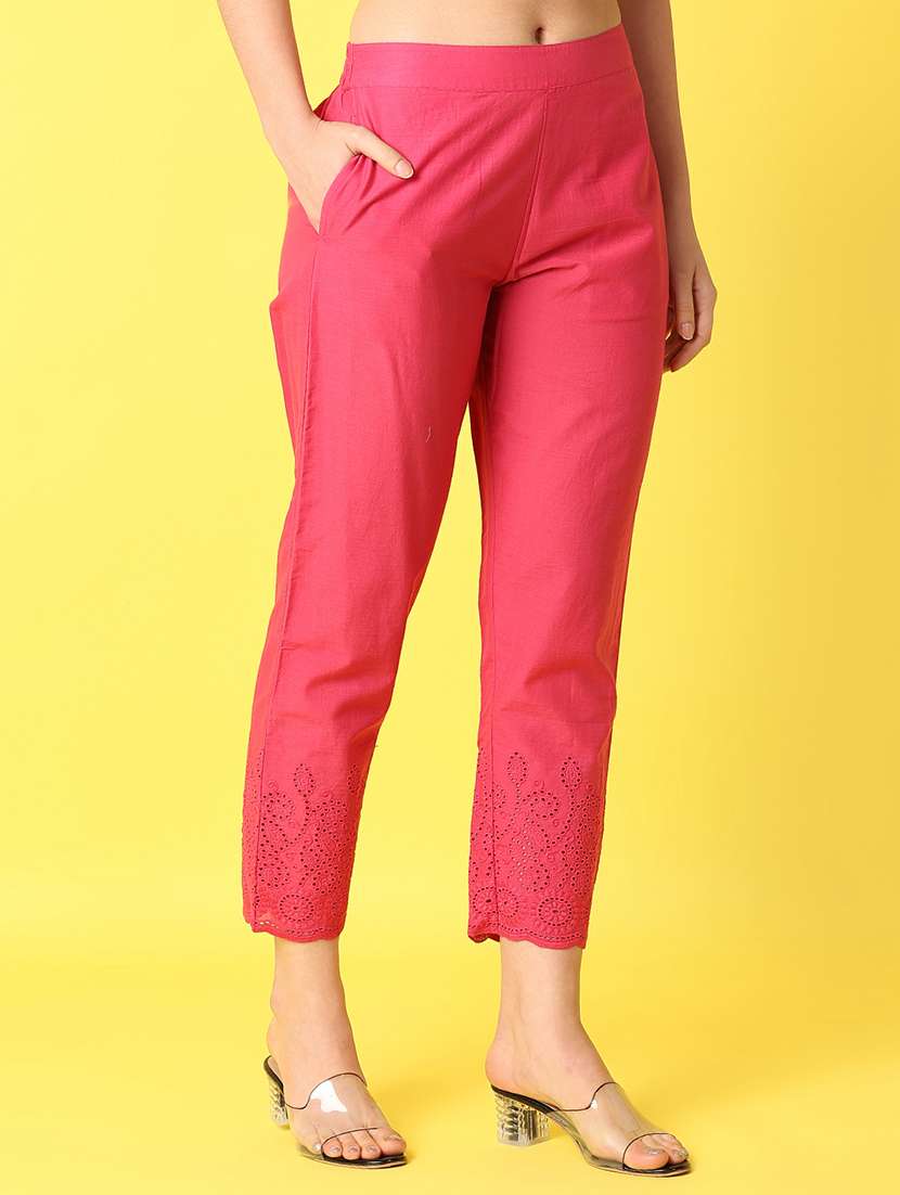 women fuchsia cotton cigarette pants - 21292289 -  Standard Image - 1