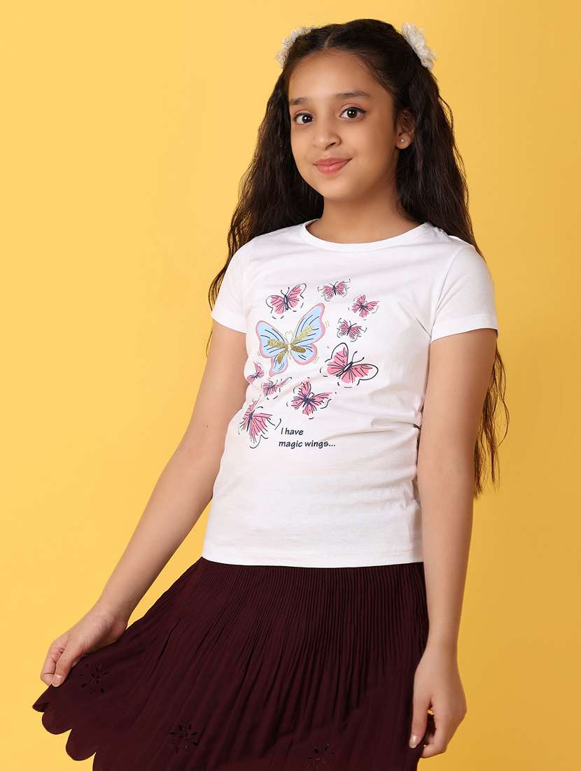 girls round neck front print regular tee - 21292299 -  Standard Image - 1