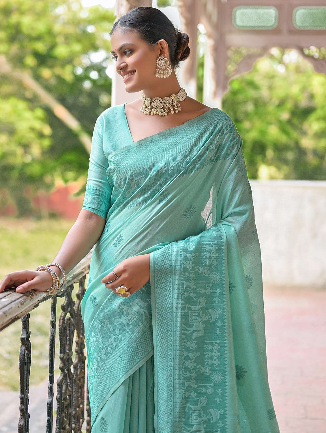 women sea green bhagalpuri saree - 21294665 -  Standard Image - 1