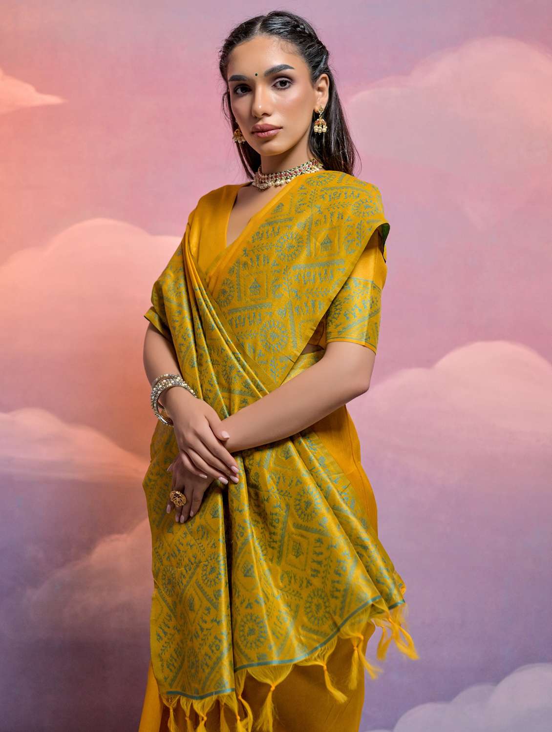 women yellow bhagalpuri saree with blouse - 21294683 -  Standard Image - 1