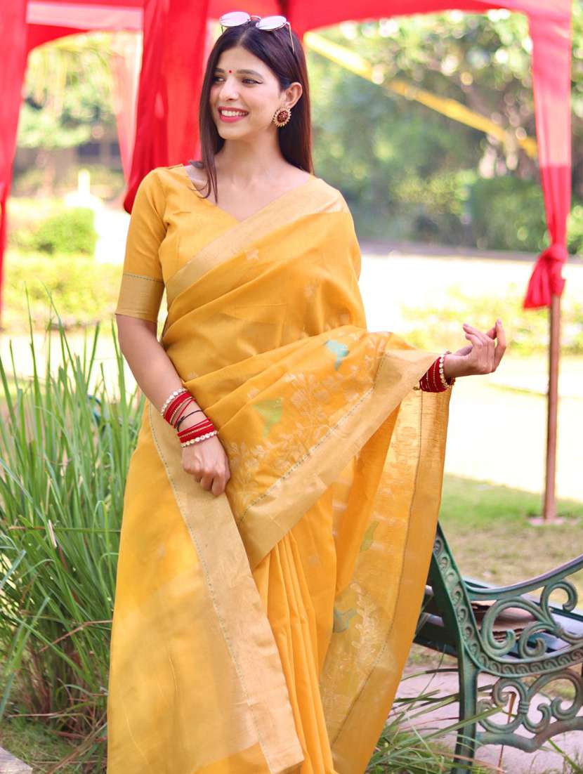 women yellow self design mysore silk saree with blouse - 21294713 -  Standard Image - 1