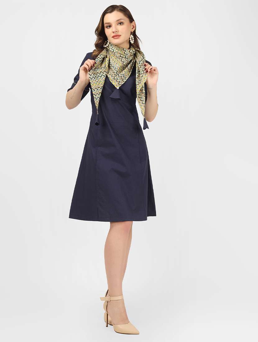 navy blue cotton a-line dress - 21295038 - Zoom Image - 0