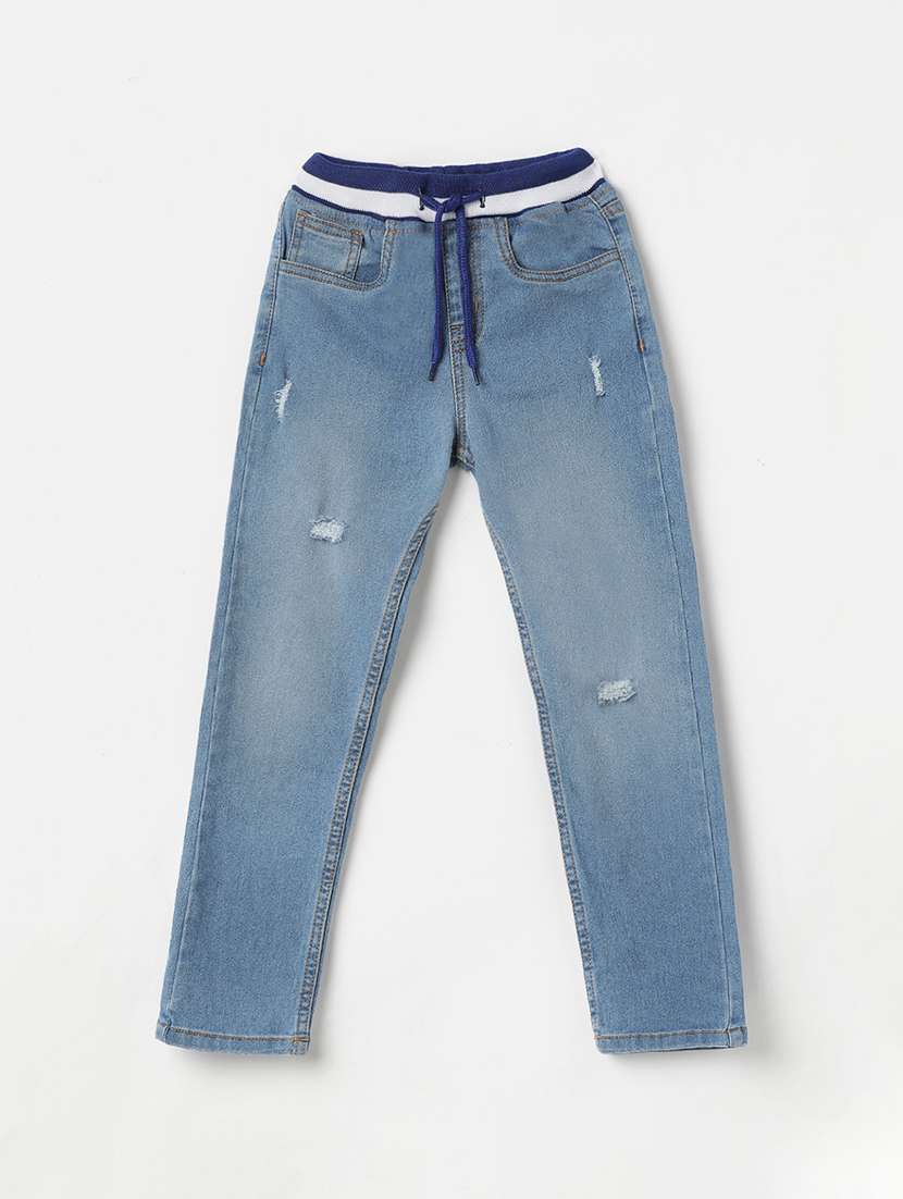 light blue denim distressed jeans