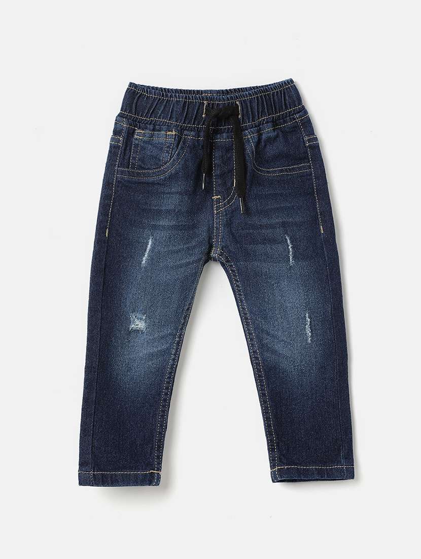dark blue denim distressed jeans