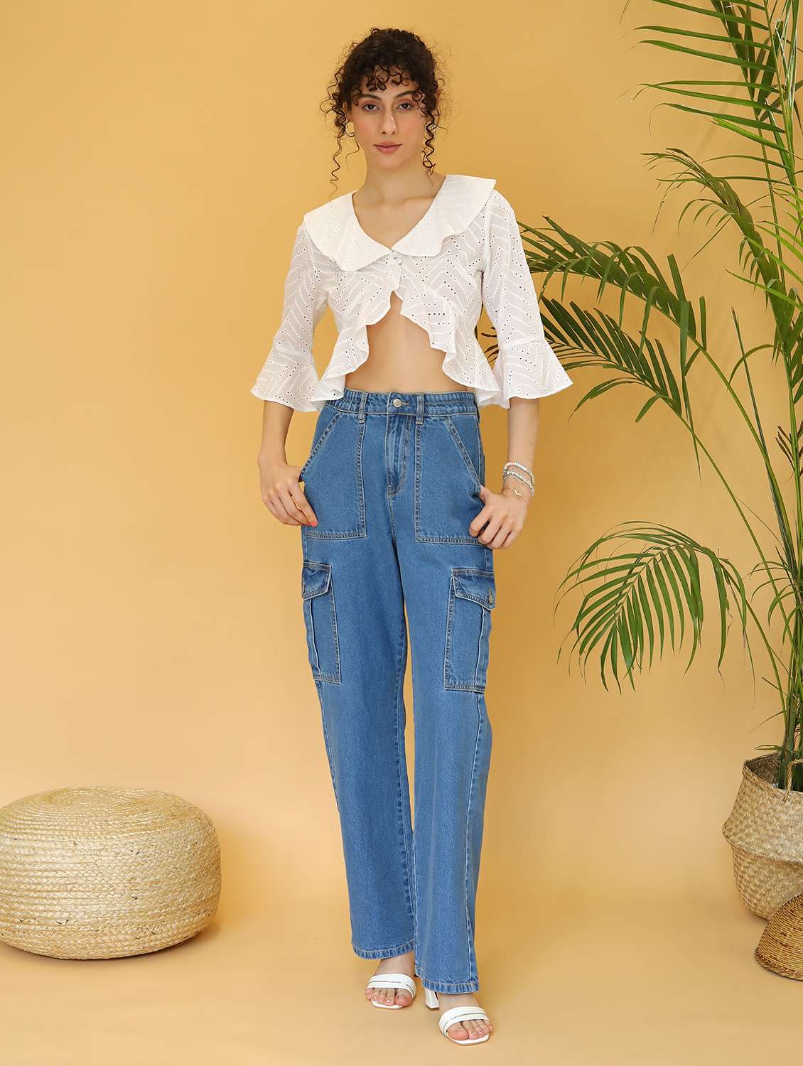 women ruffled detailed schiffli high-low top - 21295243 -  Standard Image - 4