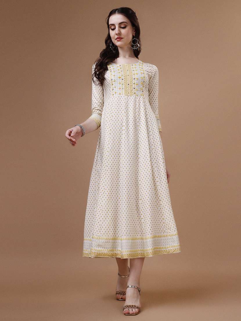cream viscose anarkali ethnic dress - 21295456 - Standard Image - 1