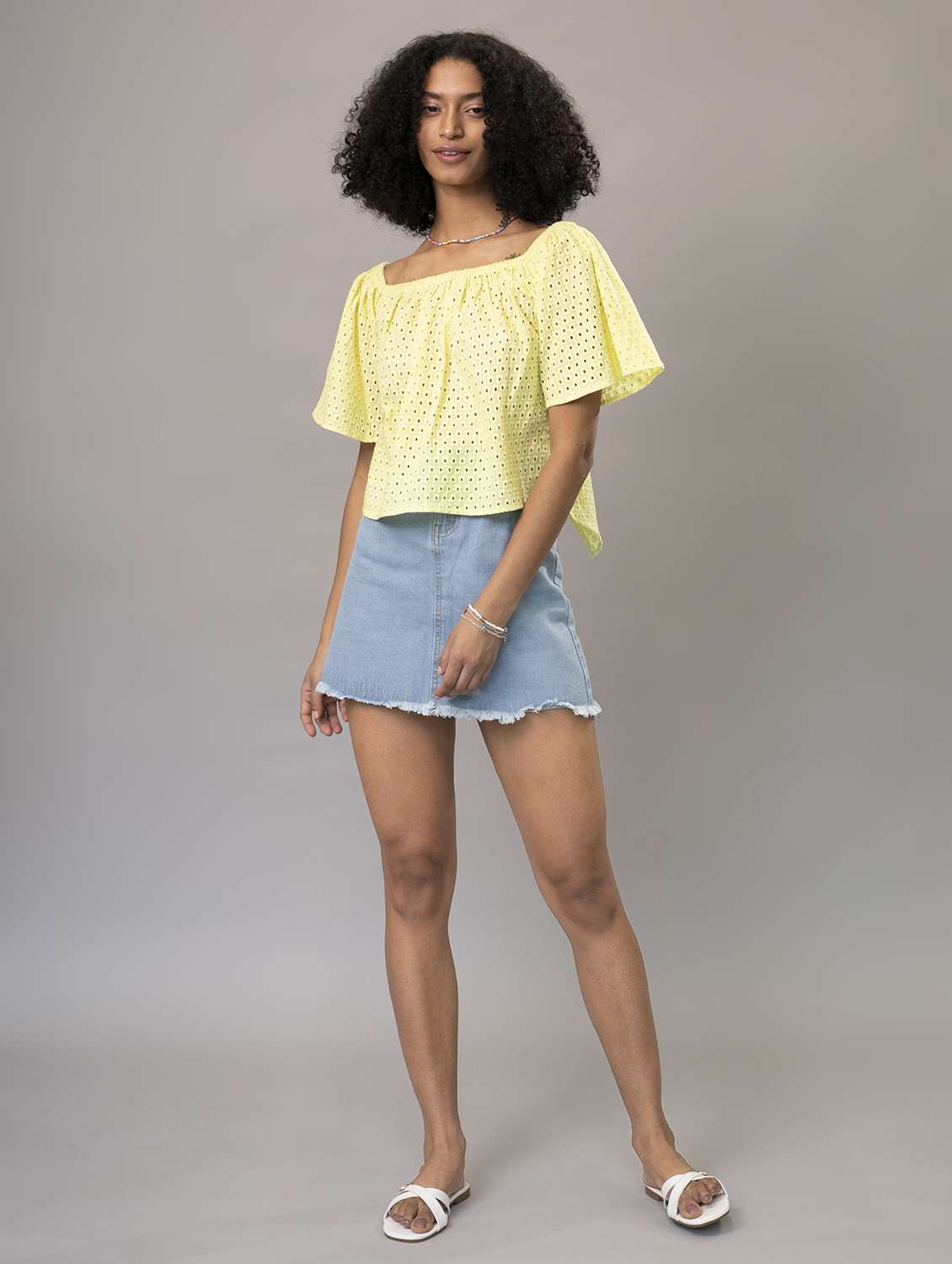 women off shoulder schiffli top - 21295516 - Standard Image - 4