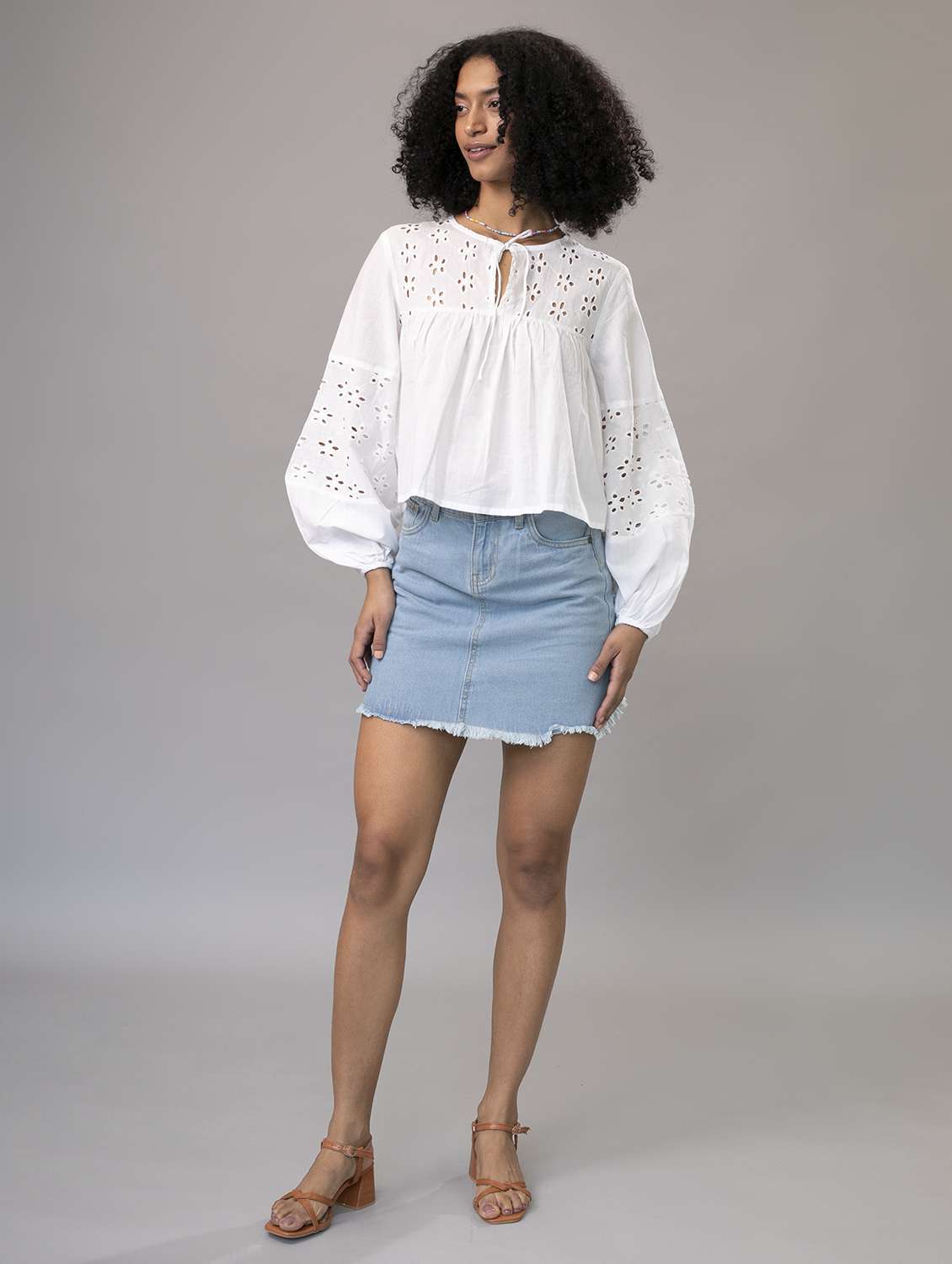 women optic white schiffli a-line top - 21295519 -  Standard Image - 4