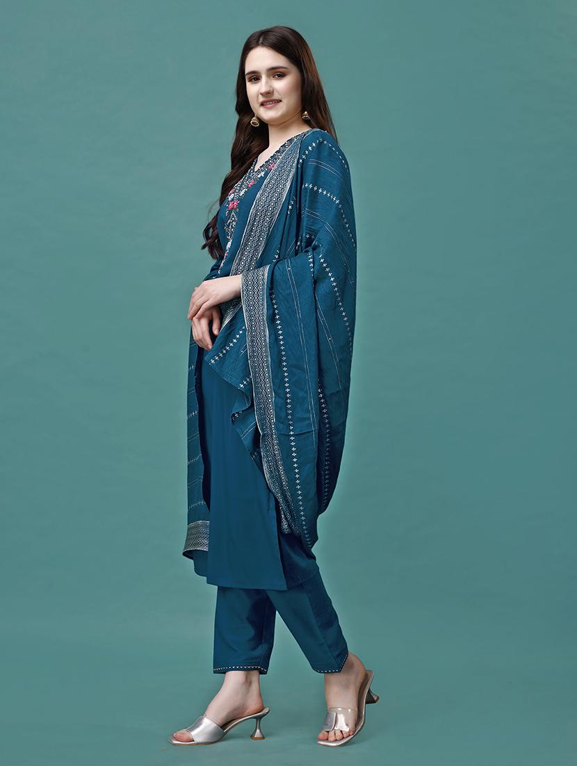 women three quarter sleeve kurta pant with dupatta set - 21295558 - Standard Image - 1