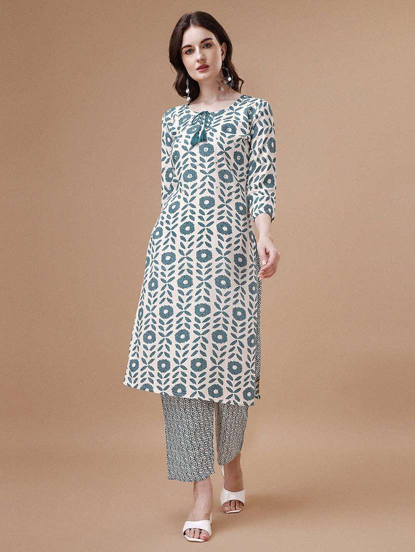 white printed kurta & pant set - 21295641 -  Standard Image - 1
