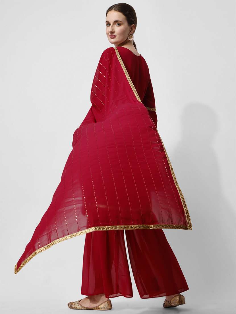 red self design kurta & sharara set - 21295658 -  Standard Image - 1