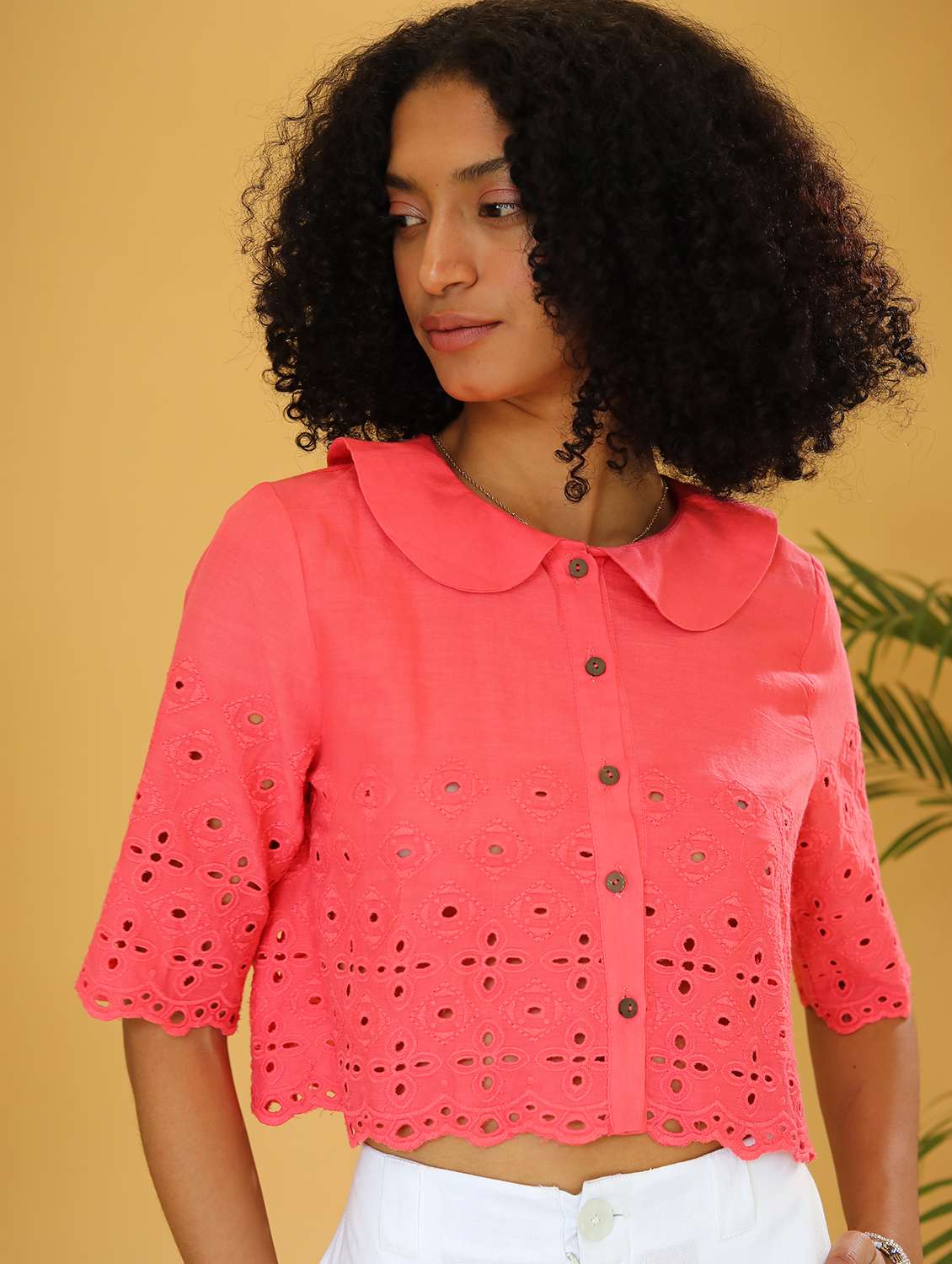 women peter pan collar schiffli shirt style top - 21295707 -  Standard Image - 4