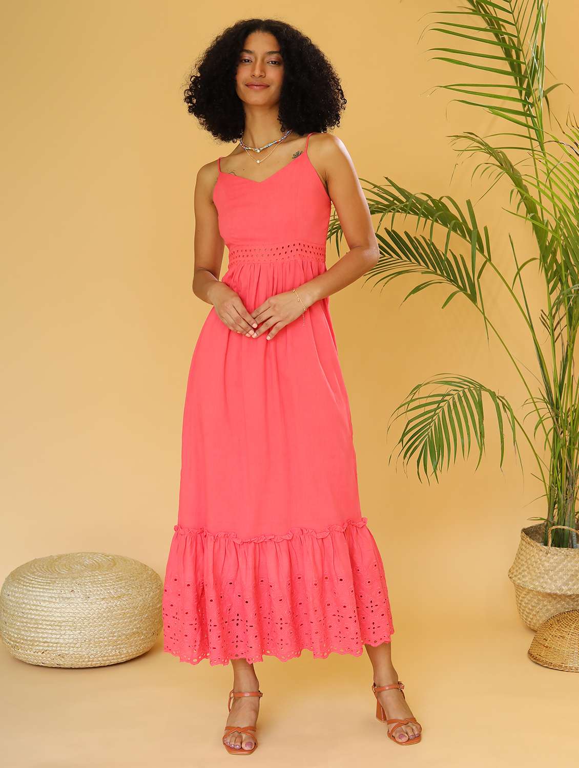 women shoulder strap schiffli tiered dress - 21295814 -  Standard Image - 1