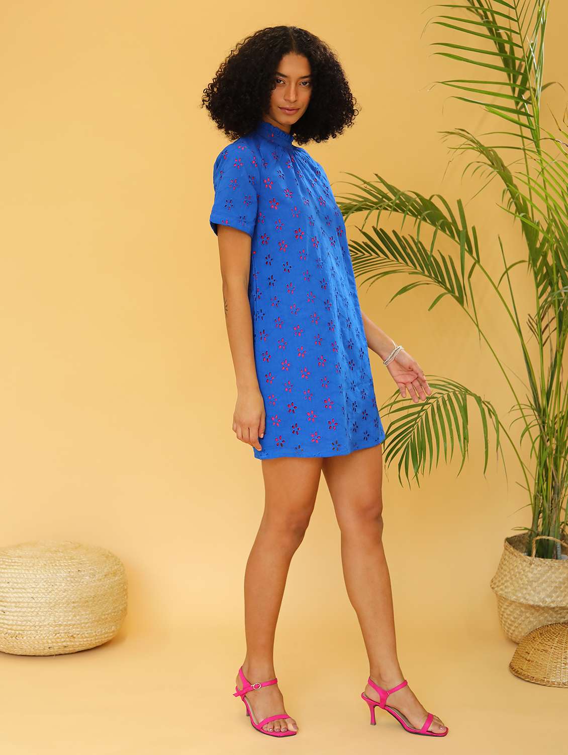 women blue schiffli a-line dress - 21295820 -  Standard Image - 1