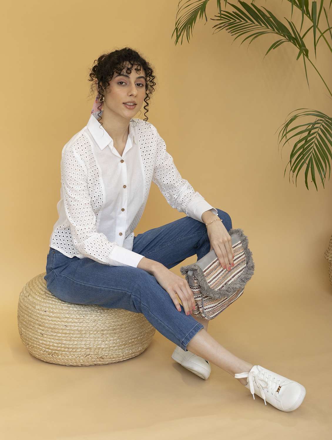 women optic white schiffli regular shirt - 21295828 -  Standard Image - 4