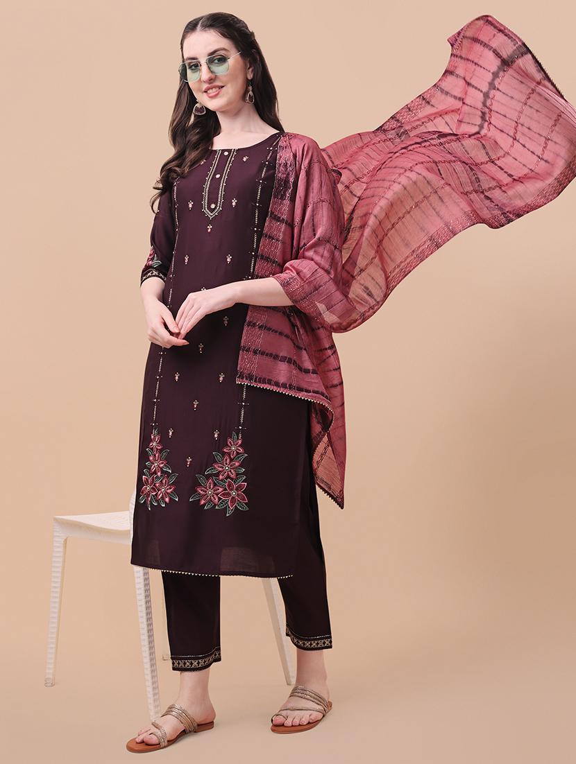 purple self design suit set - 21296003 - Standard Image - 1