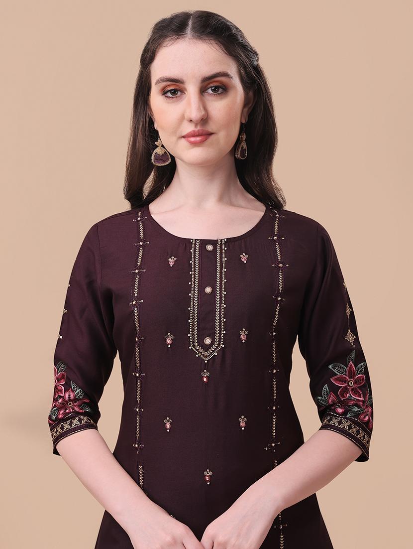 purple self design suit set - 21296003 - Standard Image - 4