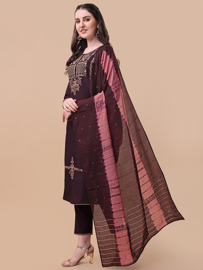 purple self design kurta & dupatta set - 21296012 - Standard Image - 1
