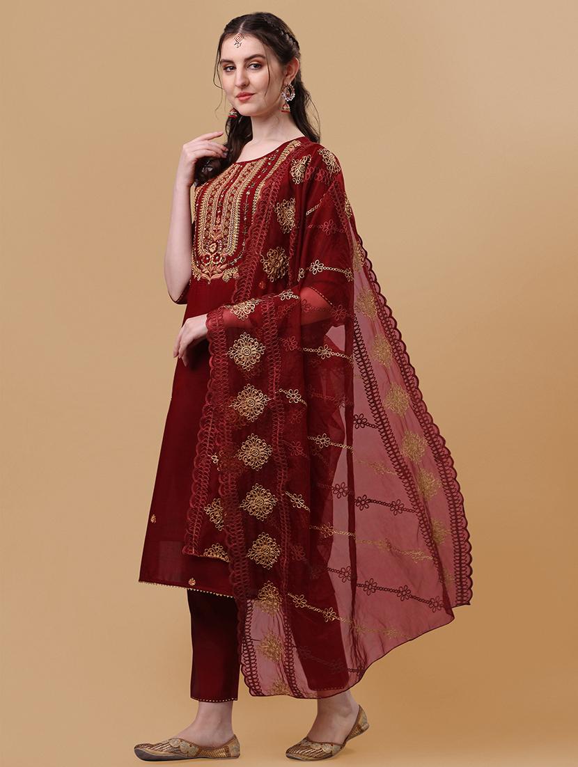 red self design kurta & dupatta set - 21296034 - Standard Image - 1