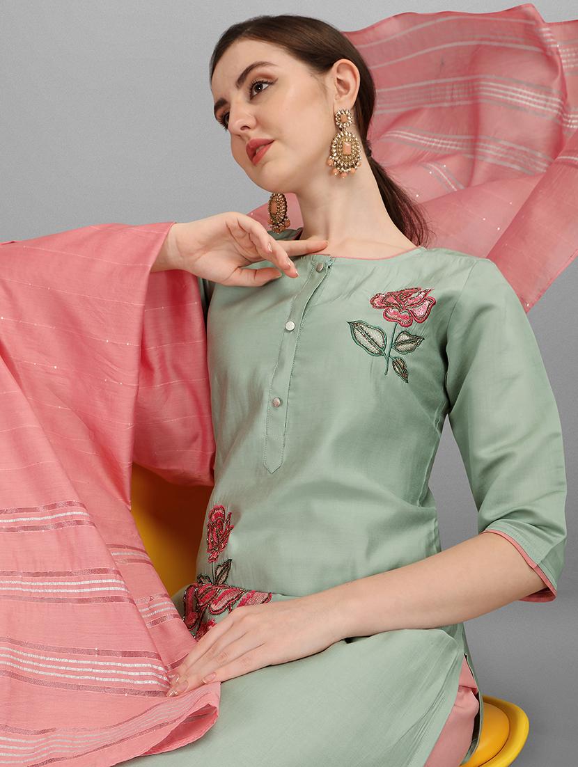 green self design kurta & dupatta set - 21296064 - Standard Image - 4