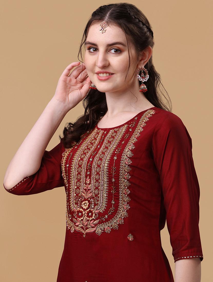 red self design kurta & dupatta set - 21296277 - Standard Image - 4