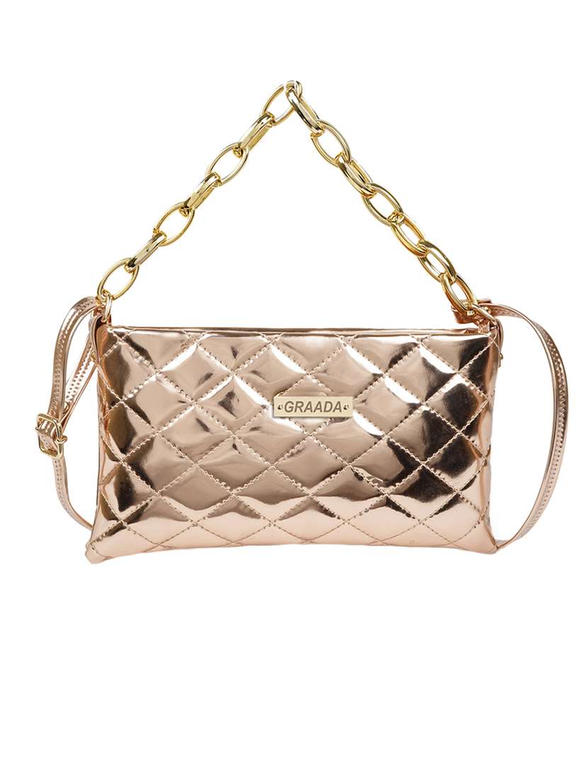 gold leatherette sling bag