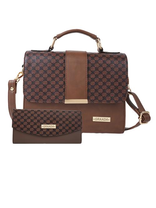 brown leatherette (pu) combo sling bag - 21296668 -  Standard Image - 0