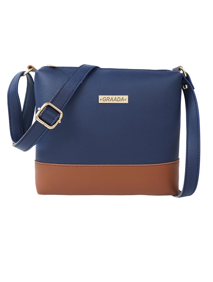navy blue leatherette sling bag