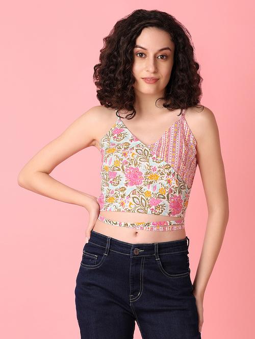 women multi coloured cotton crop top - 21296837 -  Standard Image - 0
