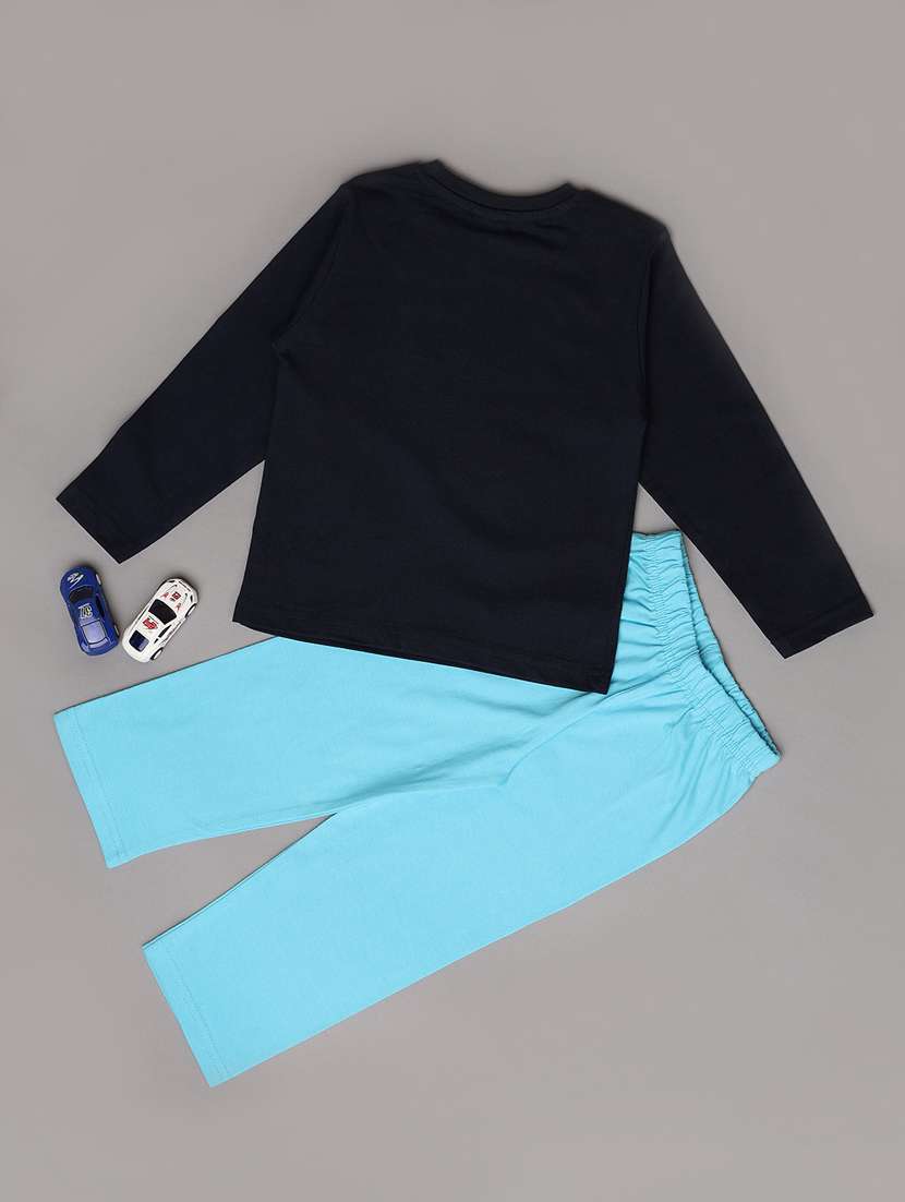 kids navy blue cotton t-shirt & pajama set - 21296851 - Standard Image - 1