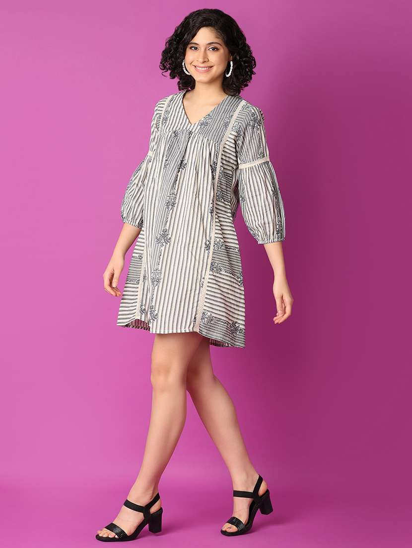 women grey cotton a-line dress - 21296950 -  Standard Image - 1