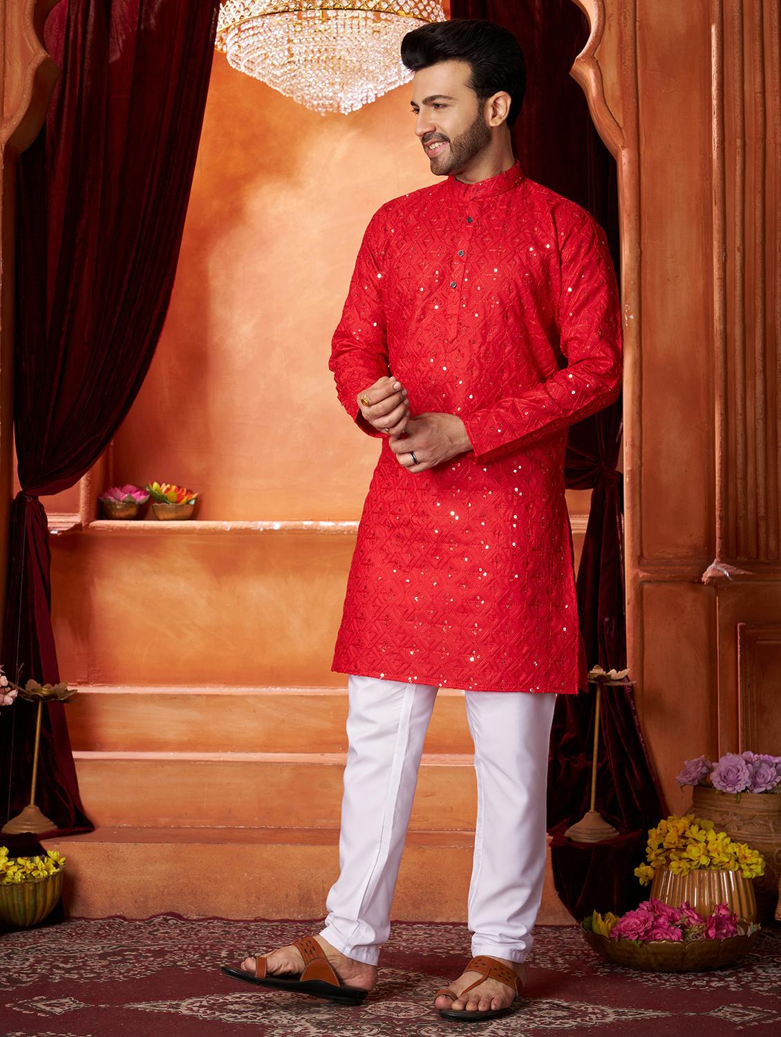 men embroidered cotton long kurta - 21297245 - Standard Image - 1