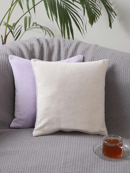 set of 2 purple cushion covers with filler - 21297257 - Standard Image - 0