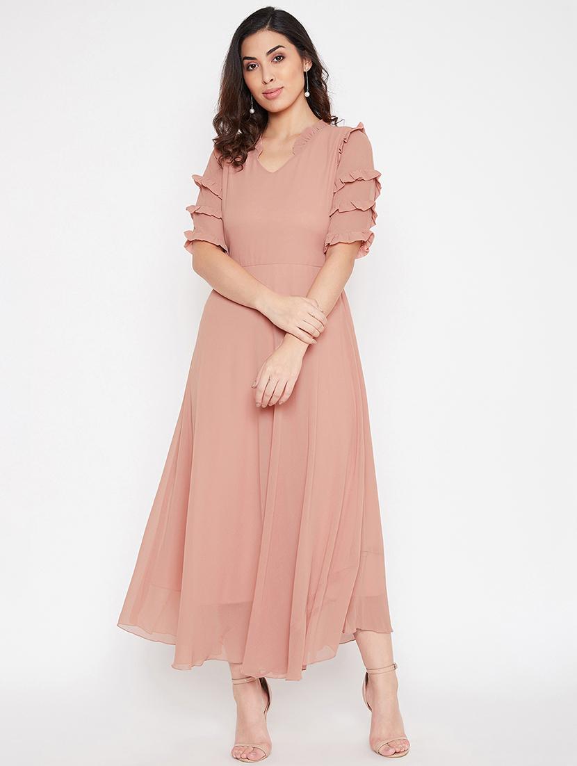 beige georgette aline dress - 21297302 -  Zoom Image - 0