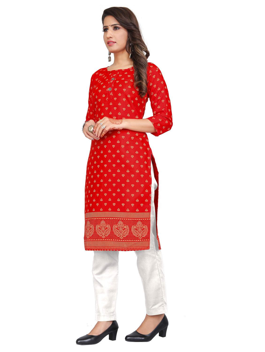 red polyester straight kurta - 21297533 - Standard Image - 1
