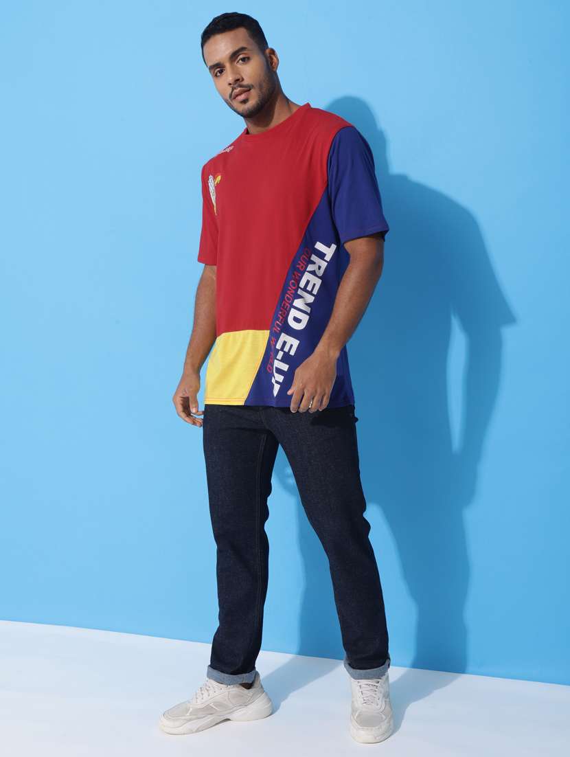 Men Color Blocked Oversized Short Sleeves T Shirt