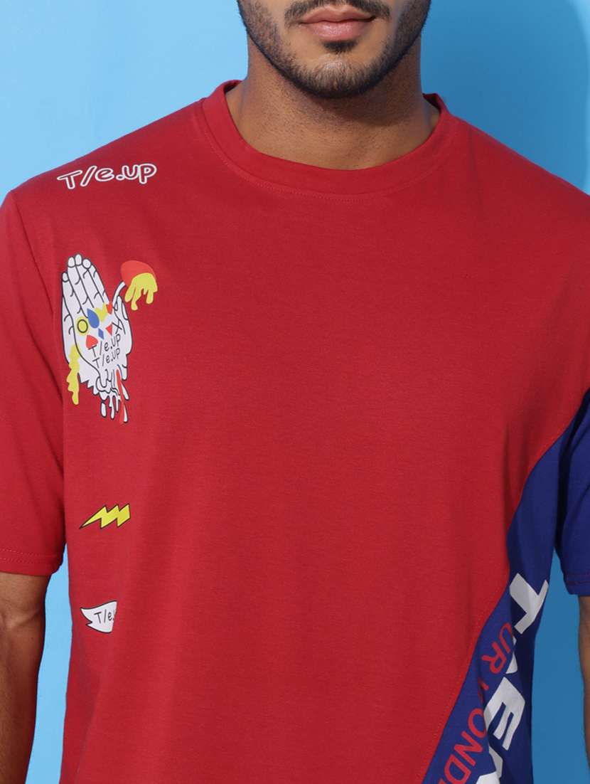Men Color Blocked Oversized Short Sleeves T Shirt