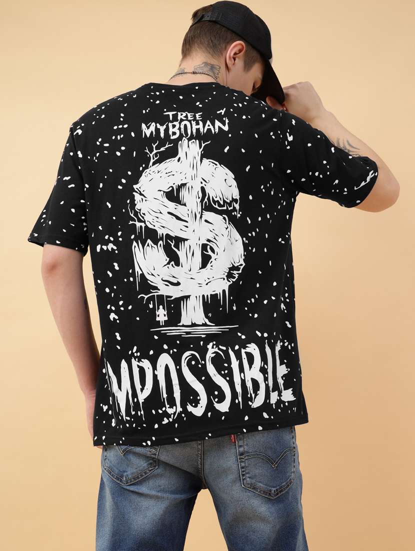 men front & back print oversized short sleeves t-shirt