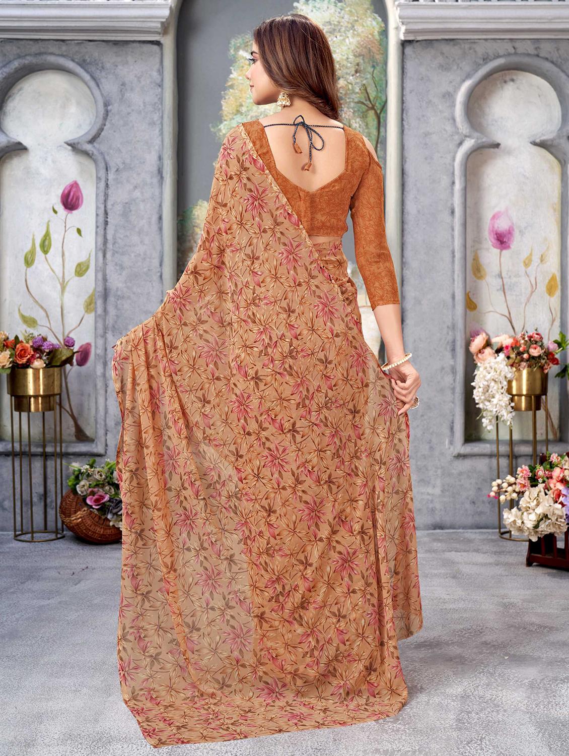 orange georgette printed saree with blouse - 21303694 -  Standard Image - 1