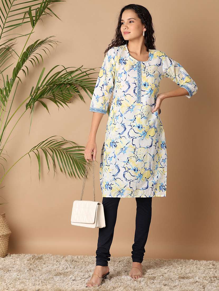 women three quarter sleeve printed straight kurta - 21303812 -  Standard Image - 4