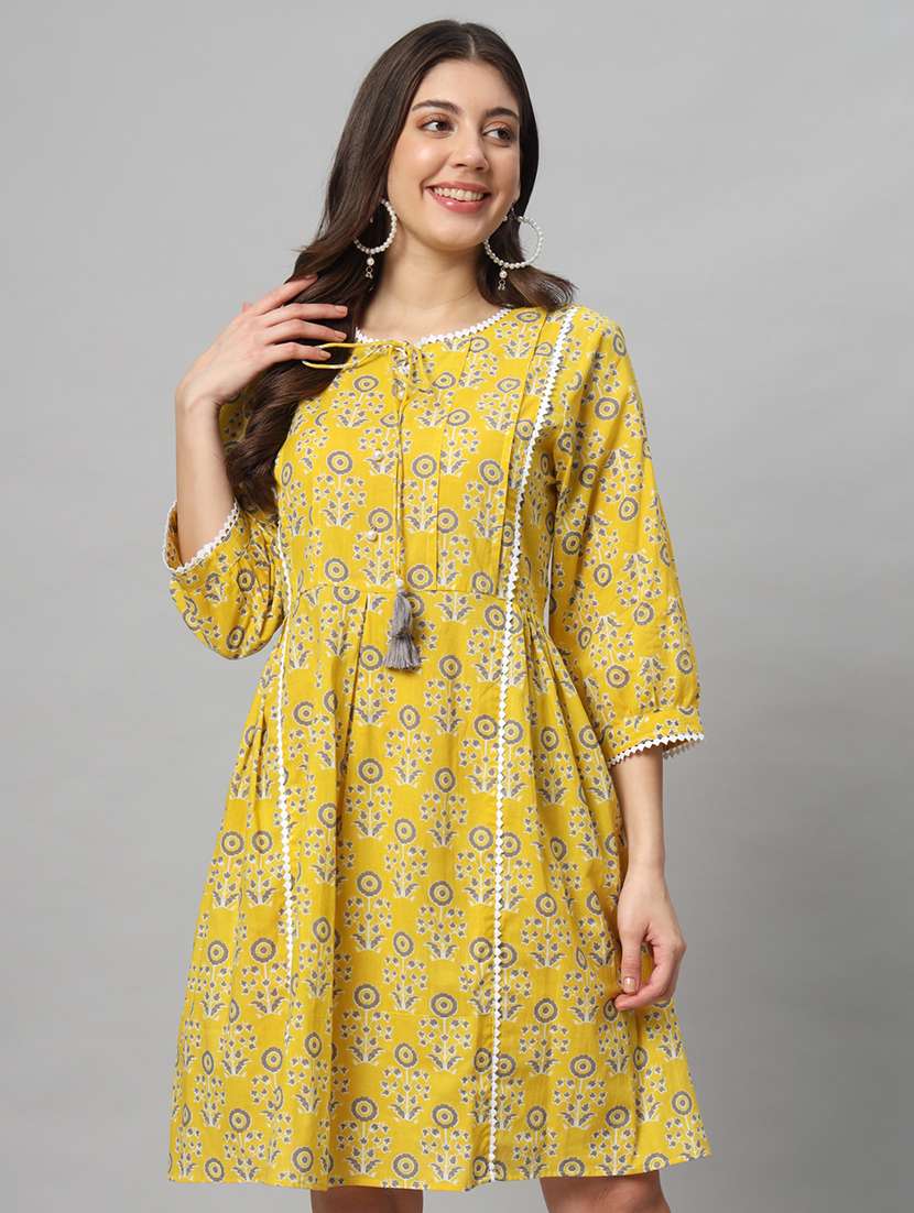 women yellow cotton a-line dress - 21304126 - Standard Image - 1