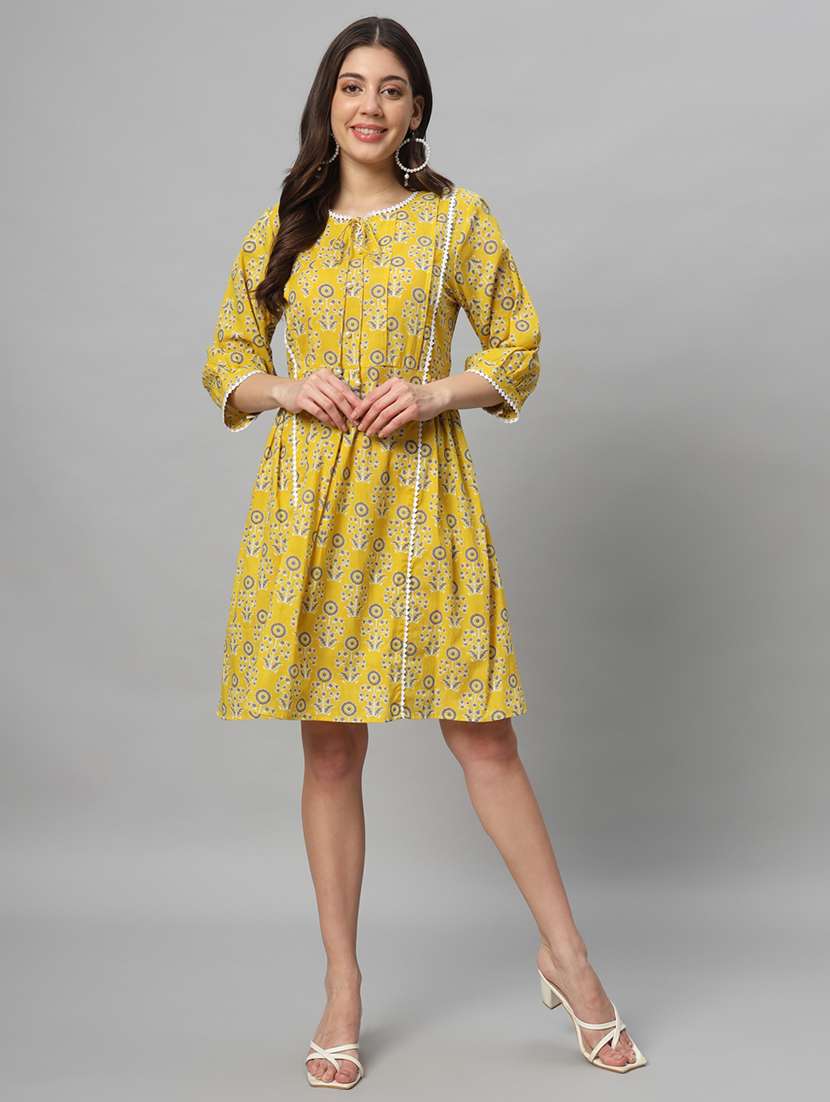 women yellow cotton a-line dress - 21304126 - Standard Image - 4