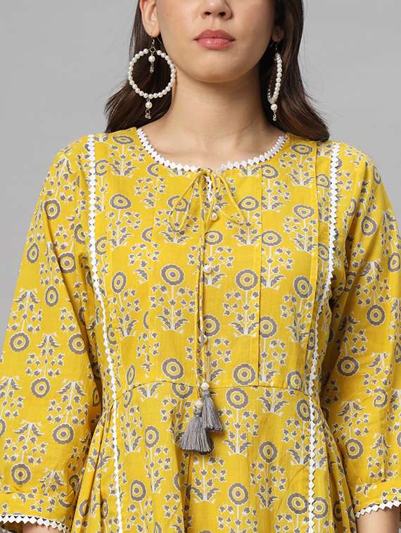 women yellow cotton a-line dress - 21304126 - Standard Image - 6
