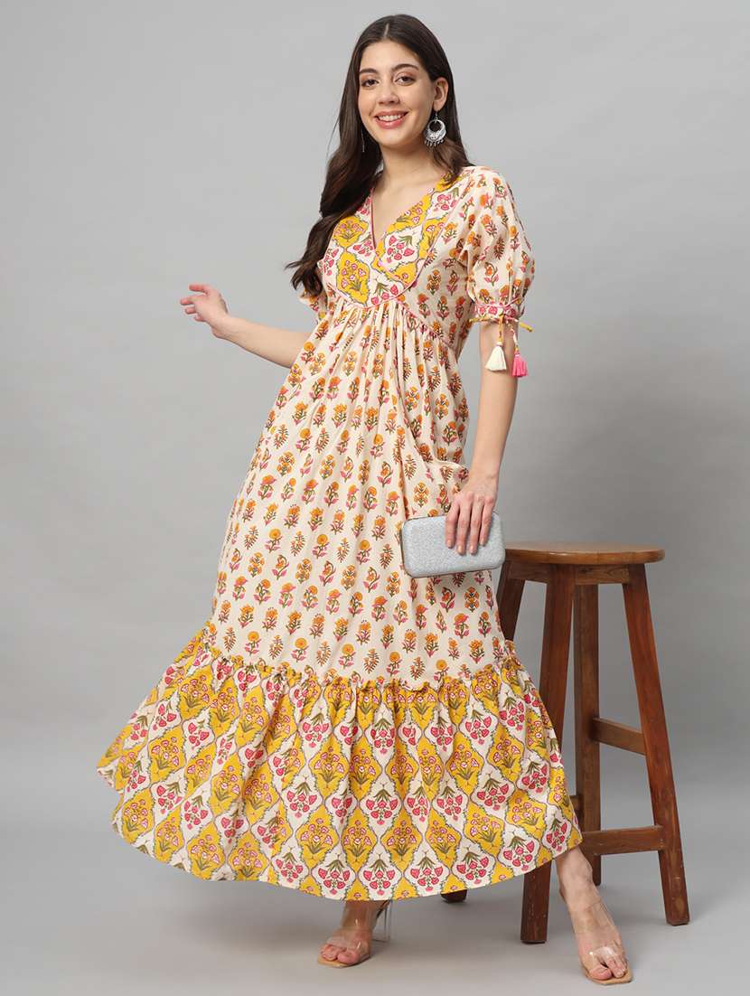 women cream cotton a-line dress